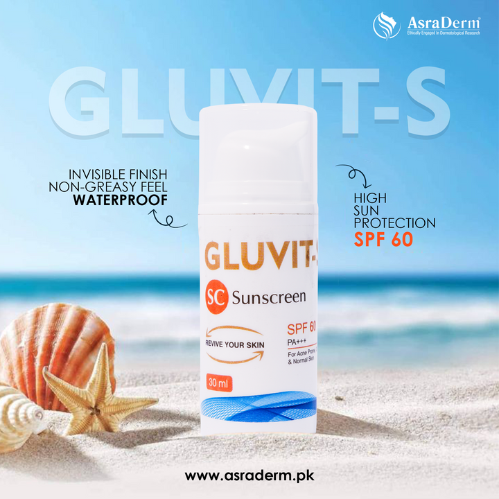 Gluvit-s Sunscreen with SPF 60 Protects skin from sun damage.