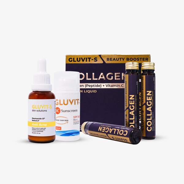 Gluvit-S Youthful Glow Bundle: Fight Acne, Boost Collagen & Suncare