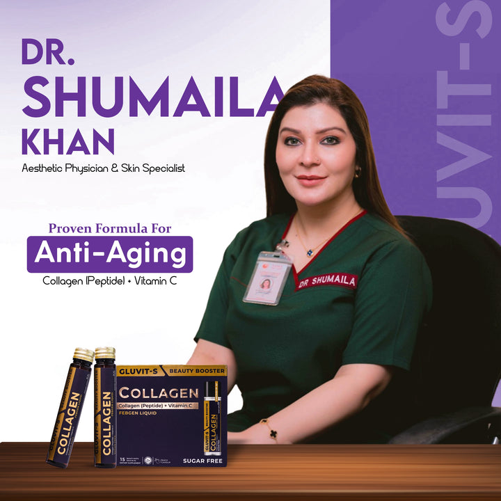 Gluvit-s Collagen Peptide Oral Liquid Shots recommended by Dr. Shumaila Khan